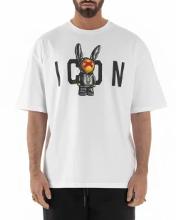 T-shirt uomo girocollo stampa pupazzo basic bianco ICON IUT026