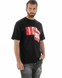 T-shirt uomo girocollo stampa basic nero ICON IUT012