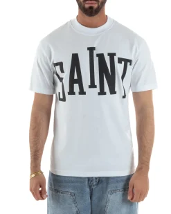 T-shirt uomo girocollo stampa saint basic bianco GIOSAL-TS3266A