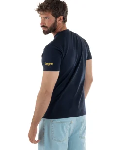 T-shirt uomo girocollo stampa ricamo mojito chiringuito basic blu SUPERCULTURE-A1873