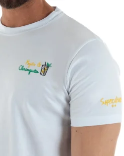 T-shirt uomo girocollo stampa ricamo mojito chiringuito basic bianco SUPERCULTURE-A1873