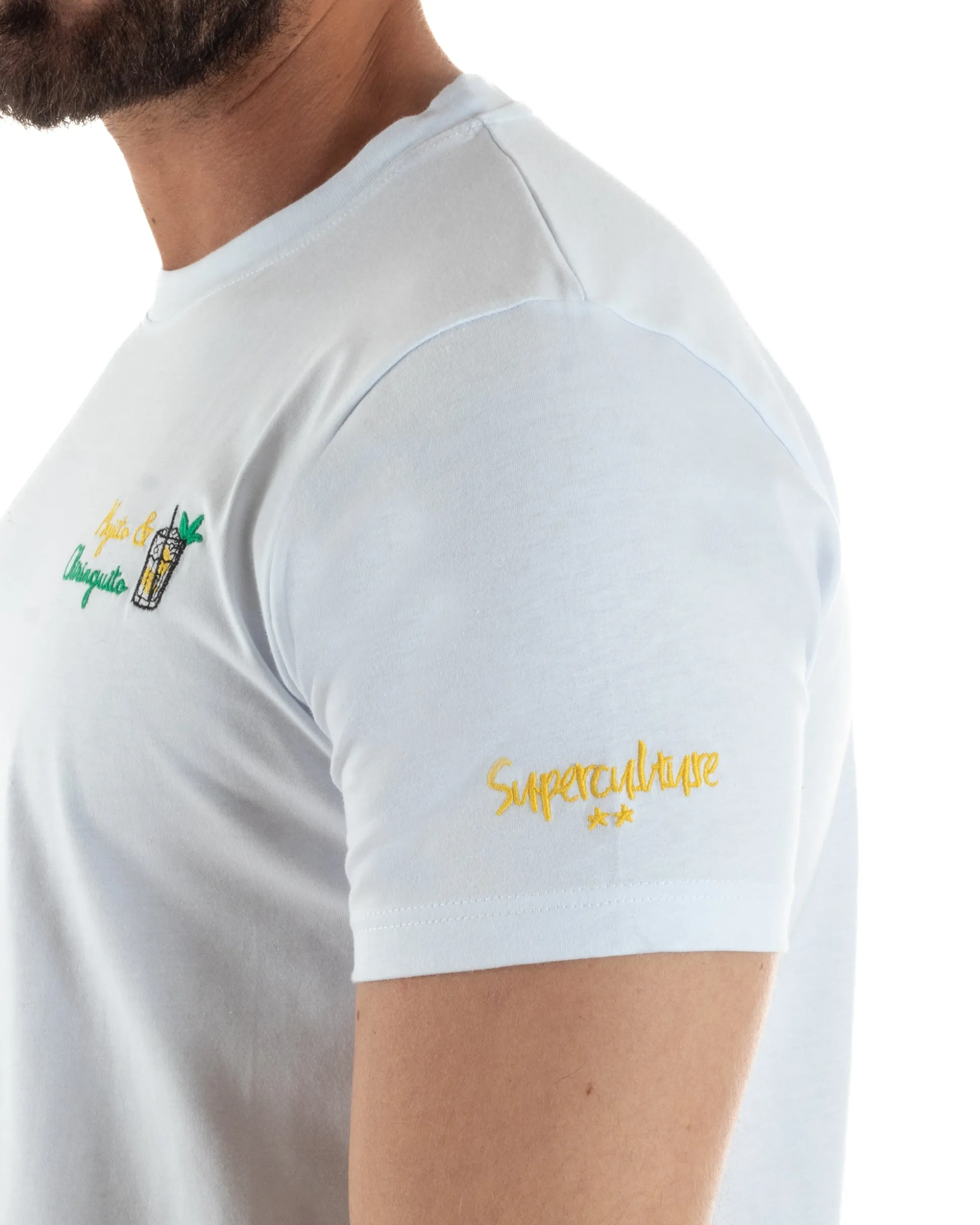 T-shirt uomo girocollo stampa ricamo mojito chiringuito basic bianco SUPERCULTURE-A1873
