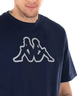 T-shirt Uomo Kappa Logo MM Logo Cromen Tinta Unita Blu Girocollo Maniche Corte Casual GIOSAL-TS2422A