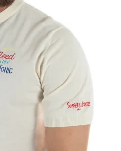 T-shirt uomo maglia filo con ricamo ALL I NEED IS MY GIN TONIC leggera panna SUPERCULTURE-AK6009