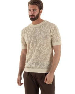 T-shirt uomo maglia traforata girocollo crochet jacquard panna BERNA M-261017