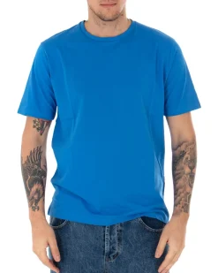 T-shirt Uomo Maniche Corte Tinta Unita Blu Royal Casual Girocollo GIOSAL-TS2513A