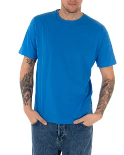 T-shirt Uomo Maniche Corte Tinta Unita Blu Royal Casual Girocollo GIOSAL-TS2513A