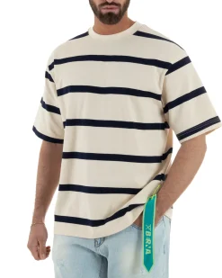 T-shirt uomo maxi righe boxy-fit bicolore panna blu BERNA-M-261246