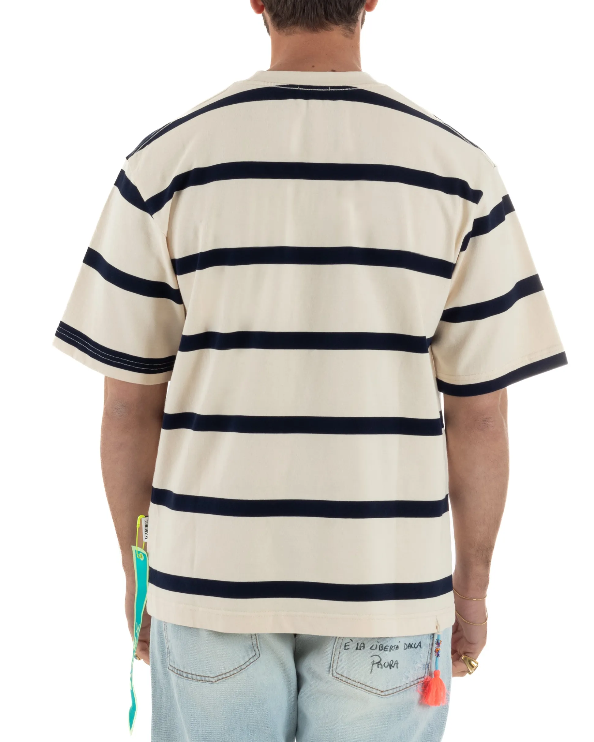 T-shirt uomo maxi righe boxy-fit bicolore panna blu BERNA-M-261246