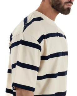 T-shirt uomo maxi righe boxy-fit bicolore panna blu BERNA-M-261246