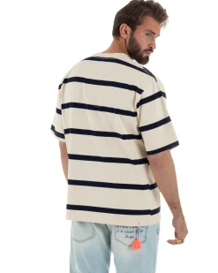 T-shirt uomo maxi righe boxy-fit bicolore panna blu BERNA-M-261246