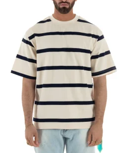 T-shirt uomo maxi righe boxy-fit bicolore panna blu BERNA-M-261246