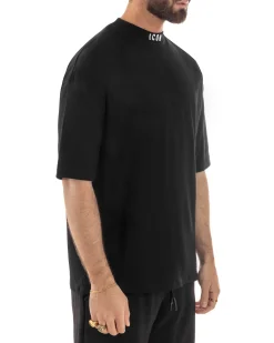 T-shirt uomo mezzo collo stampa basic oversize gola alta nero ICON IUT008