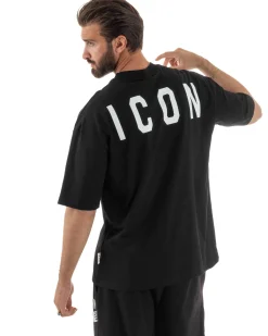 T-shirt uomo mezzo collo stampa basic oversize gola alta nero ICON IUT008