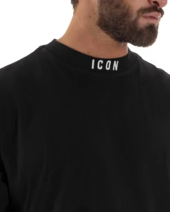 T-shirt uomo mezzo collo stampa basic oversize gola alta nero ICON IUT008
