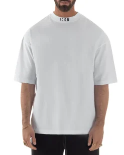 T-shirt uomo mezzo collo stampa basic oversize gola alta bianco ICON IUT008