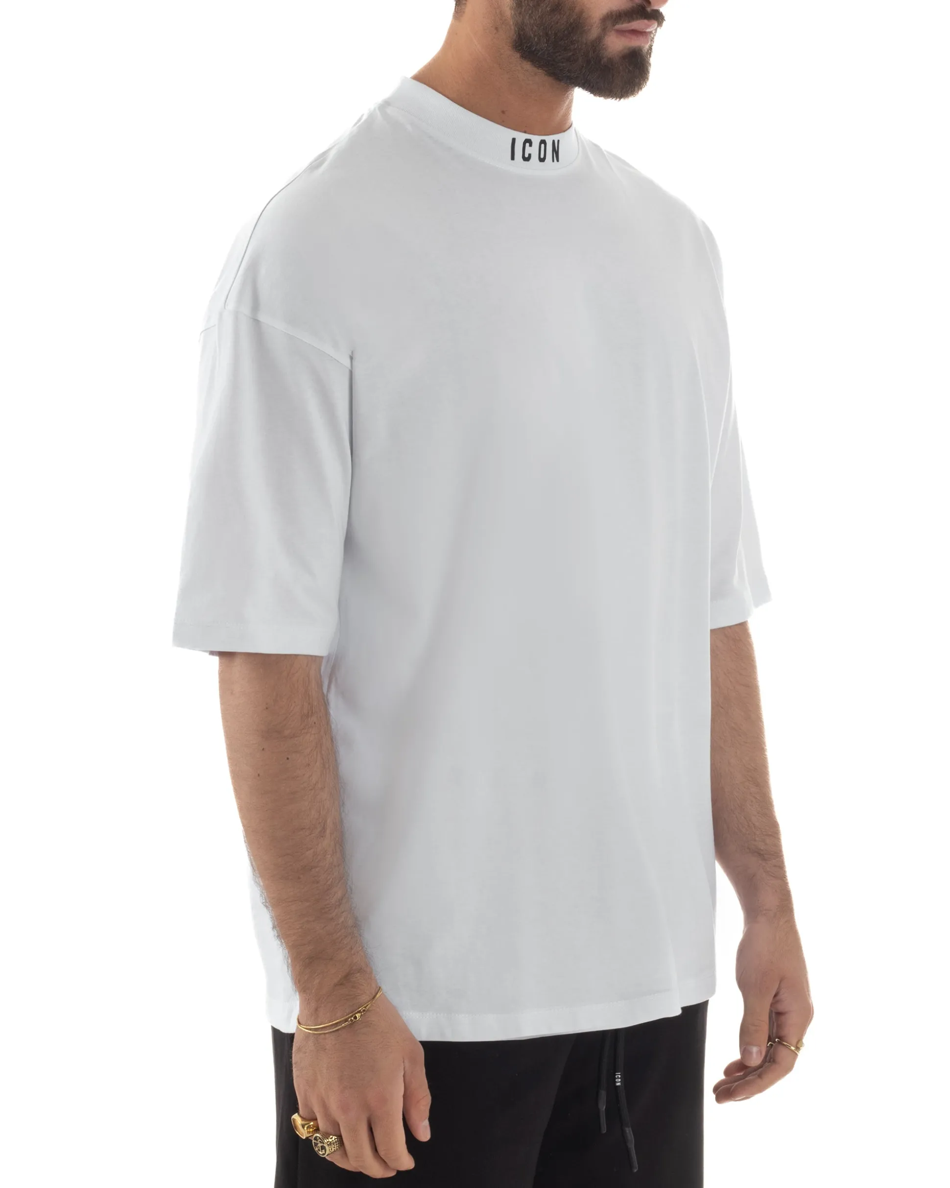 T-shirt uomo mezzo collo stampa basic oversize gola alta bianco ICON IUT008