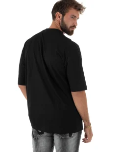 T-shirt Uomo Mezzo Collo Stampa Basic Oversize Gola Alta Nero ICON ICUF2W6T007