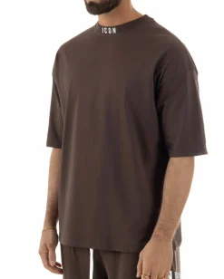 T-shirt uomo mezzo collo stampa basic oversize gola alta marrone ICON IUT008