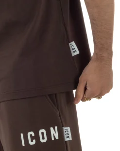 T-shirt uomo mezzo collo stampa basic oversize gola alta marrone ICON IUT008