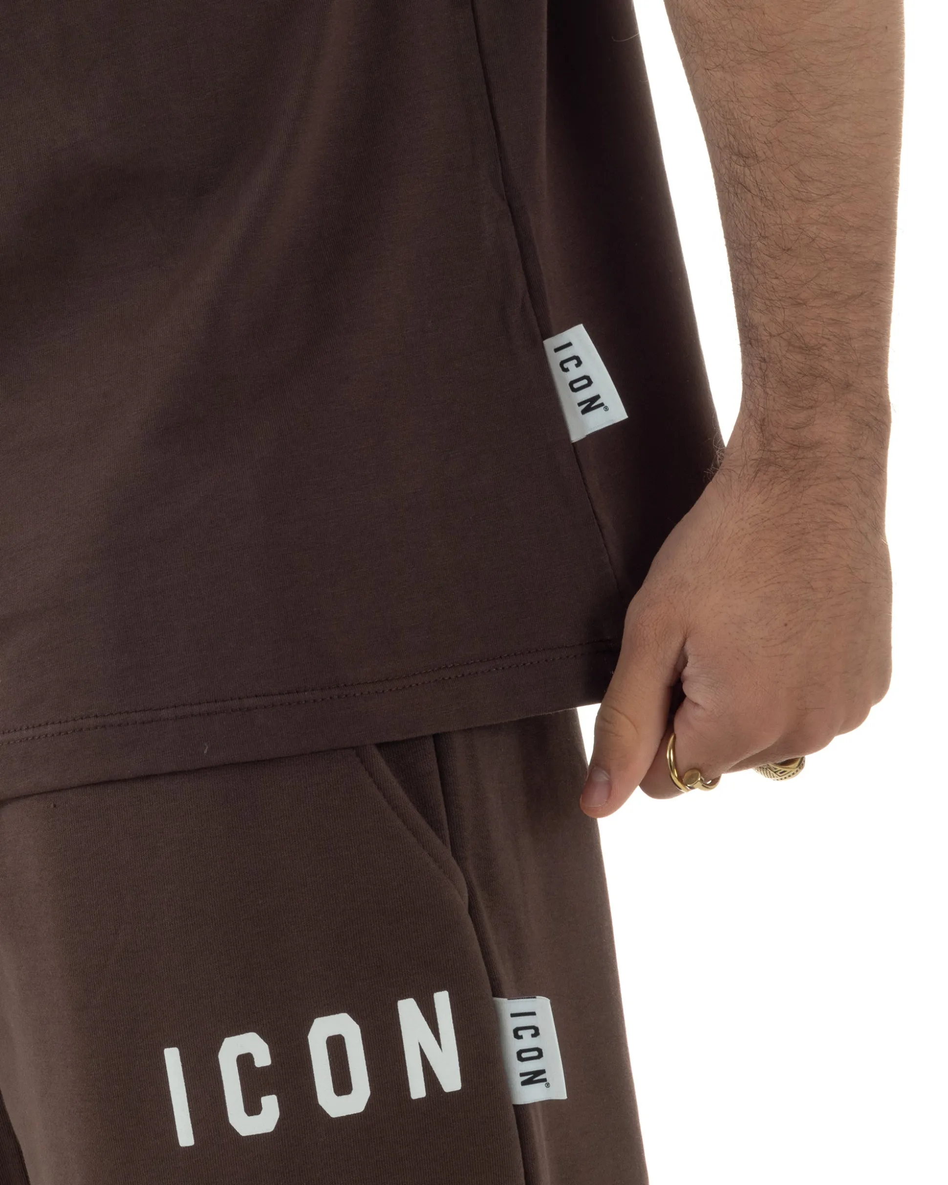T-shirt uomo mezzo collo stampa basic oversize gola alta marrone ICON IUT008