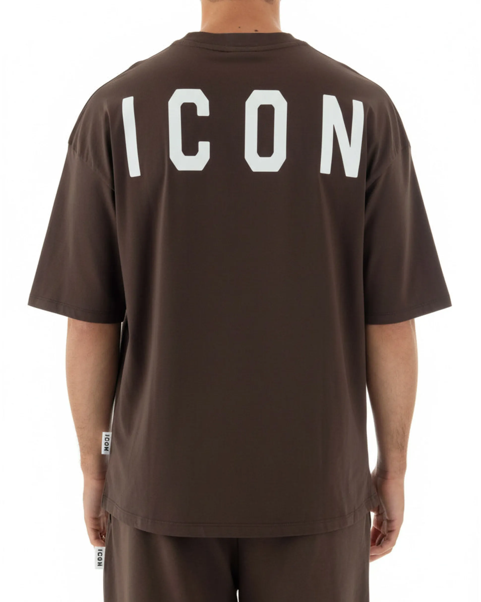 T-shirt uomo mezzo collo stampa basic oversize gola alta marrone ICON IUT008