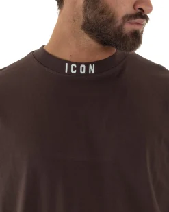 T-shirt uomo mezzo collo stampa basic oversize gola alta marrone ICON IUT008