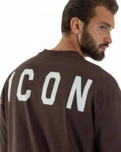 T-shirt uomo mezzo collo stampa basic oversize gola alta marrone ICON IUT008