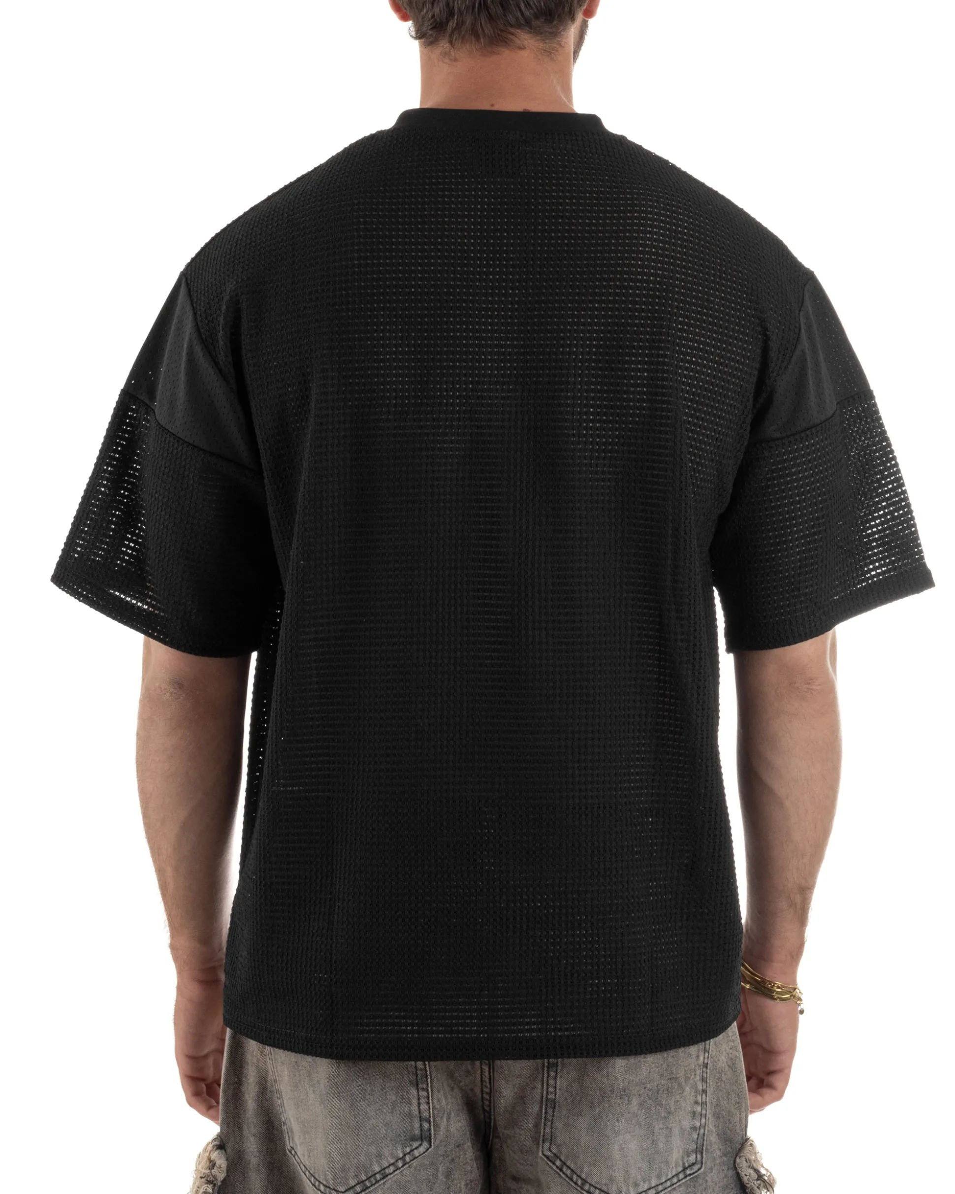 T-shirt uomo oversize football jersey scollo v traforata nero GIOSAL-TS3259A