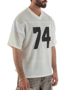 T-shirt uomo oversize football jersey scollo v traforata panna GIOSAL-TS3258A