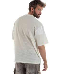 T-shirt uomo oversize football jersey scollo v traforata panna GIOSAL-TS3258A