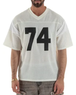 T-shirt uomo oversize football jersey scollo v traforata panna GIOSAL-TS3258A