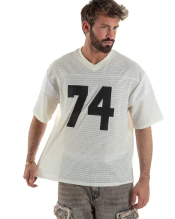 T-shirt uomo oversize football jersey scollo v traforata panna GIOSAL-TS3258A