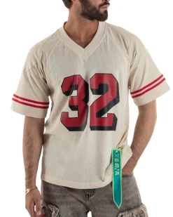 T-shirt uomo vintage football jersey scollo v traforata panna BERNA M-261248
