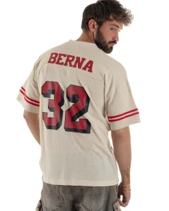 T-shirt uomo vintage football jersey scollo v traforata panna BERNA M-261248