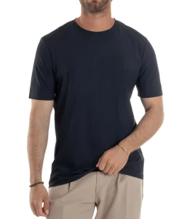 T-shirt viscosa no stiro basic blu GIOSAL-TS3128A