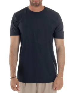 T-shirt viscosa no stiro basic blu GIOSAL-TS3128A