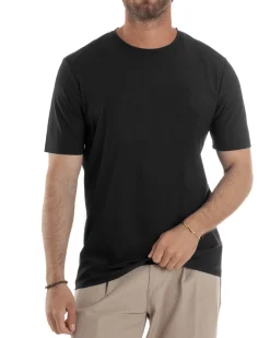 T-shirt viscosa no stiro basic nero GIOSAL-TS3130A