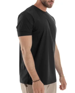 T-shirt viscosa no stiro basic nero GIOSAL-TS3130A