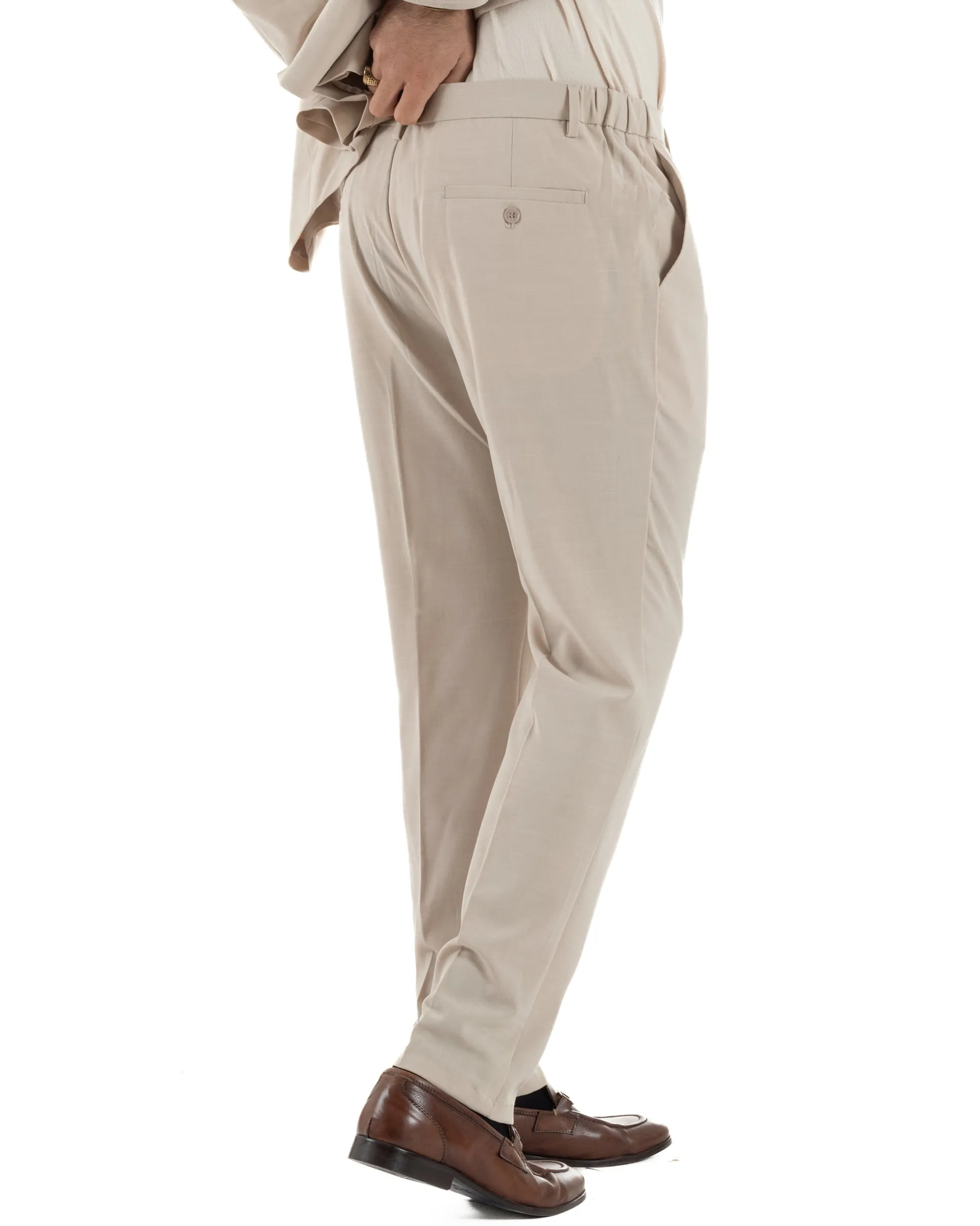 Vestito uomo viscosa completo giacca camicia sahariana pantaloni beige GIOSAL-AE1243A