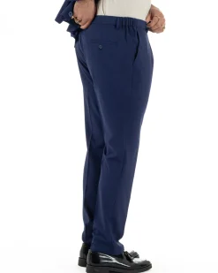 Vestito uomo viscosa completo giacca camicia sahariana pantaloni blu GIOSAL-AE1242A