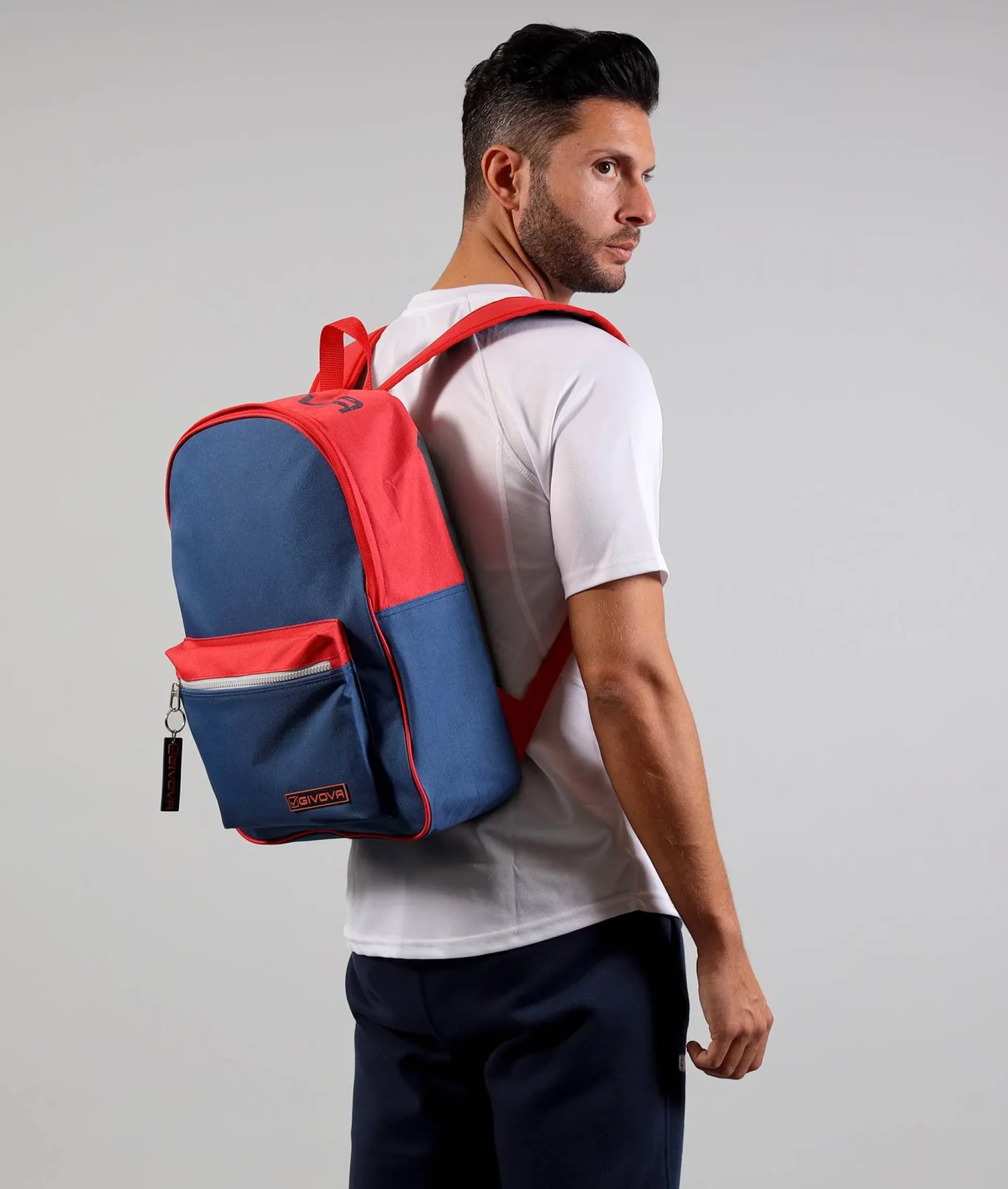 ZAINO GIVOVA MASTER BLU ROSSO Nylon Unisex Sportivo Regolabile Con Zip Con Portachiavi Multitasche Casual GIOSAL