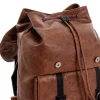 Zaino Unisex Zainetto Da Spalla Con Doppia Patta Borsa Uomo Ecopelle Martellata Vintage Basic Coulisse Marrone GIOSAL-ZU1072A