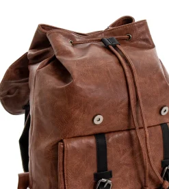 Zaino Unisex Zainetto Da Spalla Con Doppia Patta Borsa Uomo Ecopelle Martellata Vintage Basic Coulisse Marrone GIOSAL-ZU1072A