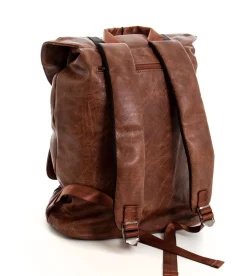 Zaino Unisex Zainetto Da Spalla Con Doppia Patta Borsa Uomo Ecopelle Martellata Vintage Basic Coulisse Marrone GIOSAL-ZU1072A