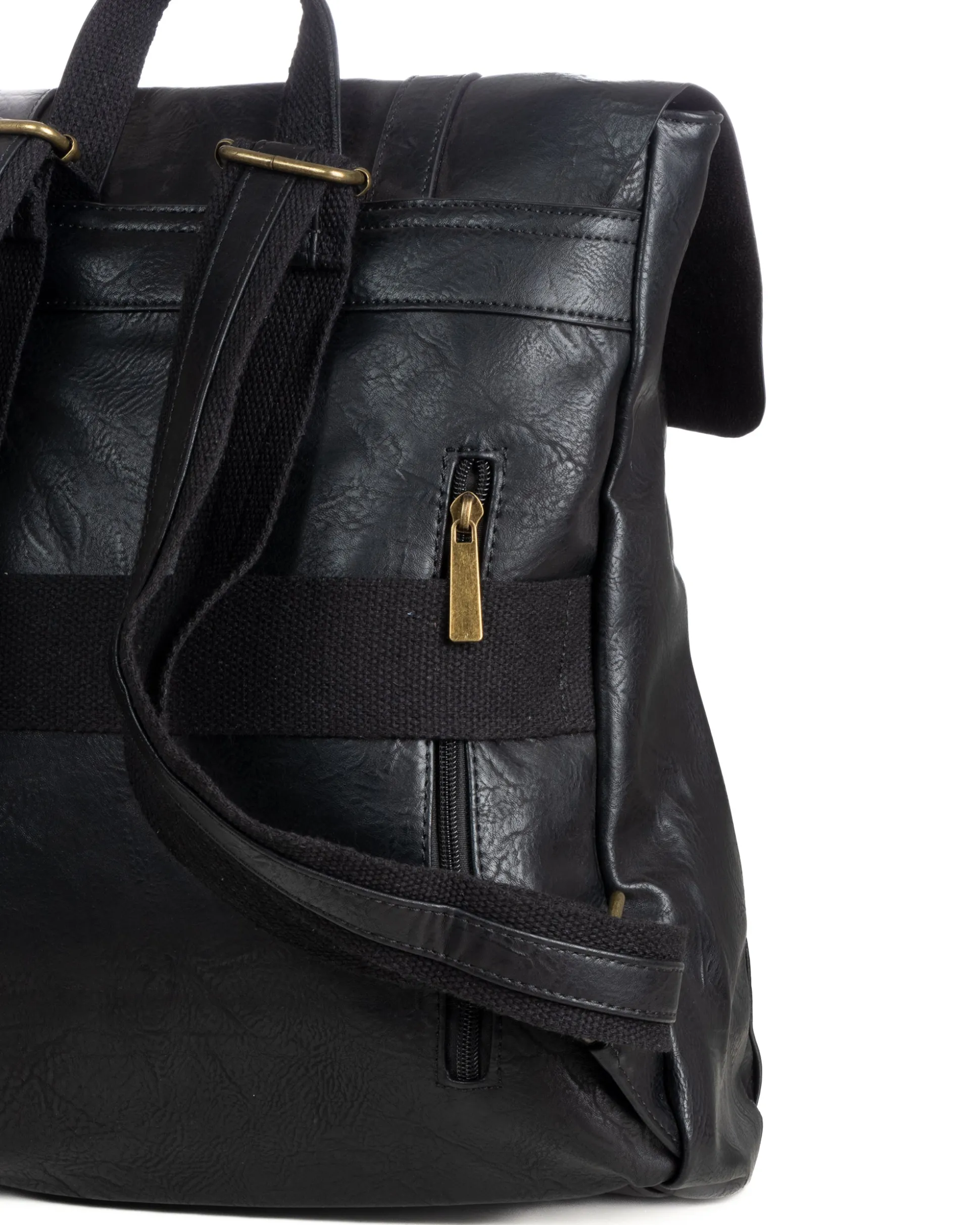 Zaino zainetto da spalla borsa uomo unisex ecopelle patta doppia vintage nero GIOSAL-ZU1140A
